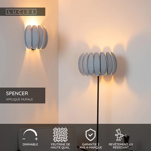 Lucide SPENCER - Applique murale - 1xE27 - Gris - USP